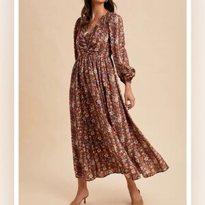 NWOT Floral Brown Maxi Dress